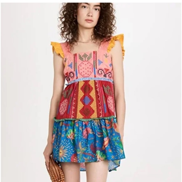 FARM RIO embroidered mini-dress SMALL - Picture 1 of 2